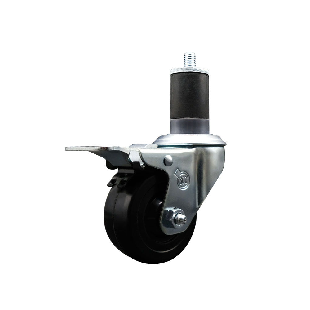 Soft Rubber Expanding Stem Swivel Caster with 3 Inch Black Wheel and 1-5/8" Stem & Total Locking Brake - 175 lbs. Capacity Per Caster - Service Caster Brand — photo 1