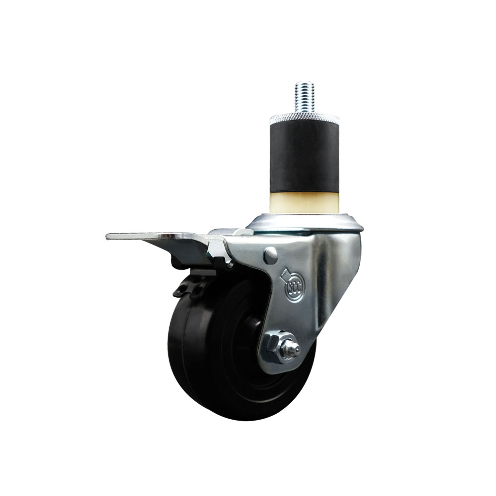 Soft Rubber Expanding Stem Swivel Caster with 3 Inch Black Wheel and 1-7/8" Stem & Total Locking Brake - 175 lbs. Capacity Per Caster - Service Caster Brand — photo 1