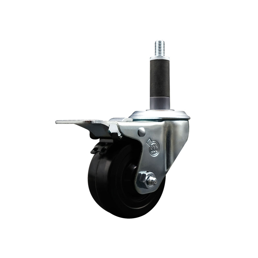 Stainless Steel Soft Rubber Expanding Stem Swivel Caster with 3 Inch Black Wheel and 1" Stem & Total Locking Brake - 175 lbs. Capacity Per Caster - Service Caster Brand — photo 1