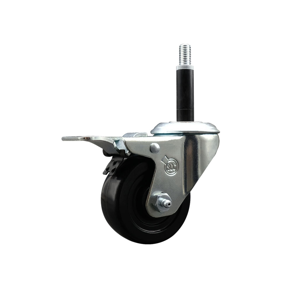 Stainless Steel Soft Rubber Expanding Stem Swivel Caster with 3 Inch Black Wheel and 3/4" Stem & Total Locking Brake - 175 lbs. Capacity Per Caster - Service Caster Brand — photo 1