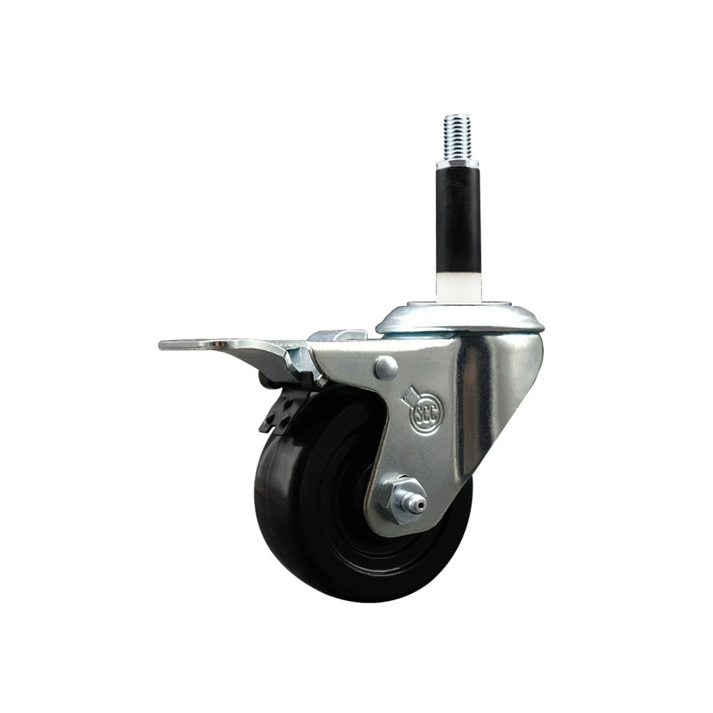Stainless Steel Soft Rubber Expanding Stem Swivel Caster with 3 Inch Black Wheel and 7/8" Stem & Total Locking Brake - 175 lbs. Capacity Per Caster - Service Caster Brand — photo 1
