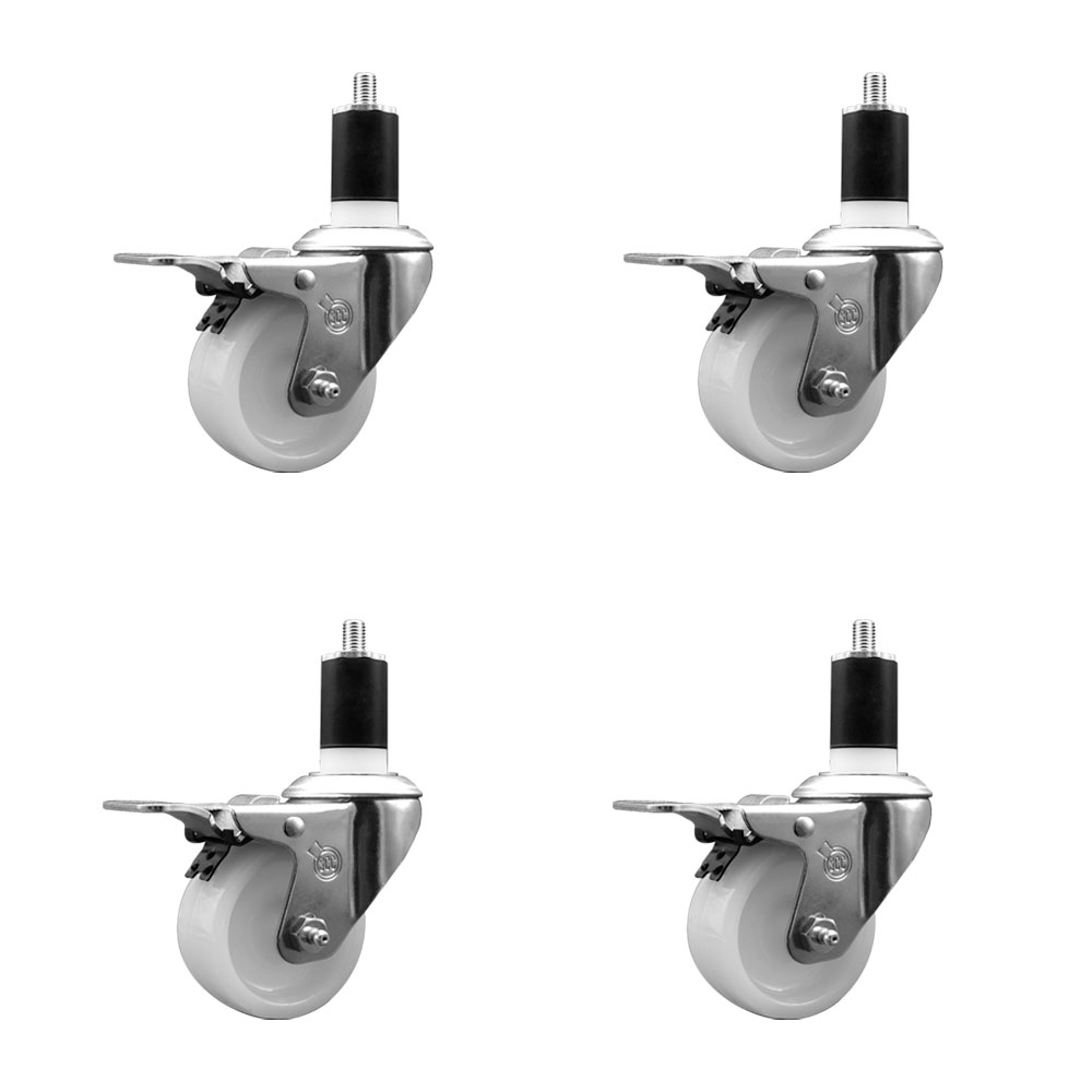 Nylon Swivel Expanding Stem Caster Set of 4 with 3 Inch White Wheel and 1-1/2" Stems - Includes 4 Swivel with Total Lock Brakes - 1200 lbs. Total Capacity - Service Caster Brand — photo 1