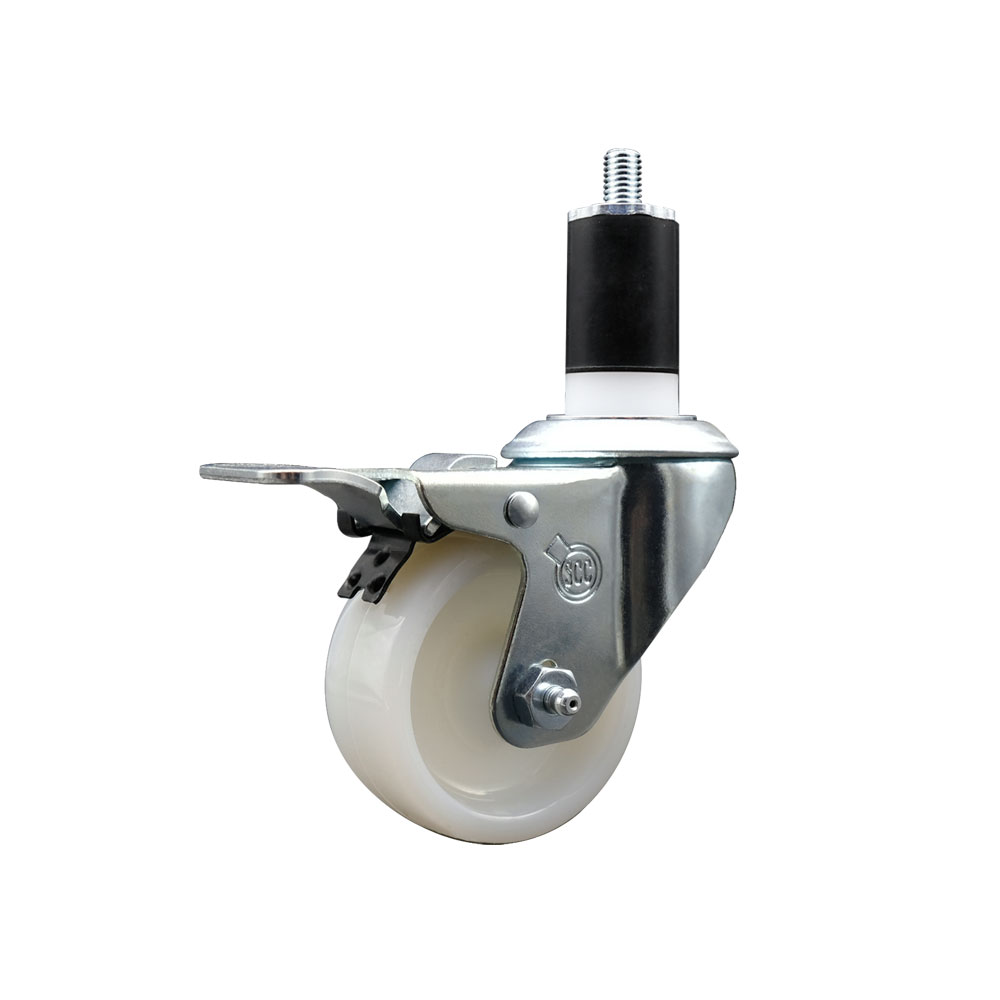 Stainless Steel Nylon Expanding Stem Swivel Caster with 3 Inch White Wheel and 1-1/2" Stem & Total Locking Brake - 300 lbs. Capacity Per Caster - Service Caster Brand — photo 1