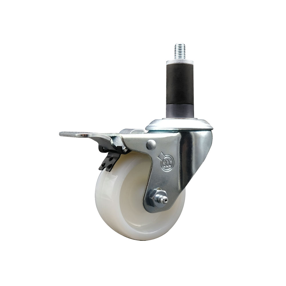 Nylon Expanding Stem Swivel Caster with 3 Inch White Wheel and 1-1/4" Stem & Total Locking Brake - 300 lbs. Capacity Per Caster - Service Caster Brand — photo 1