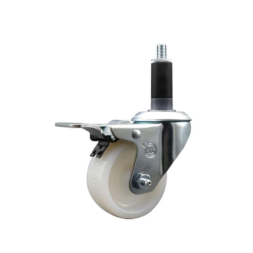 Nylon Expanding Stem Swivel Caster with 3 Inch White Wheel and 1-1/8" Stem & Total Locking Brake - 300 lbs. Capacity Per Caster - Service Caster Brand — photo 1
