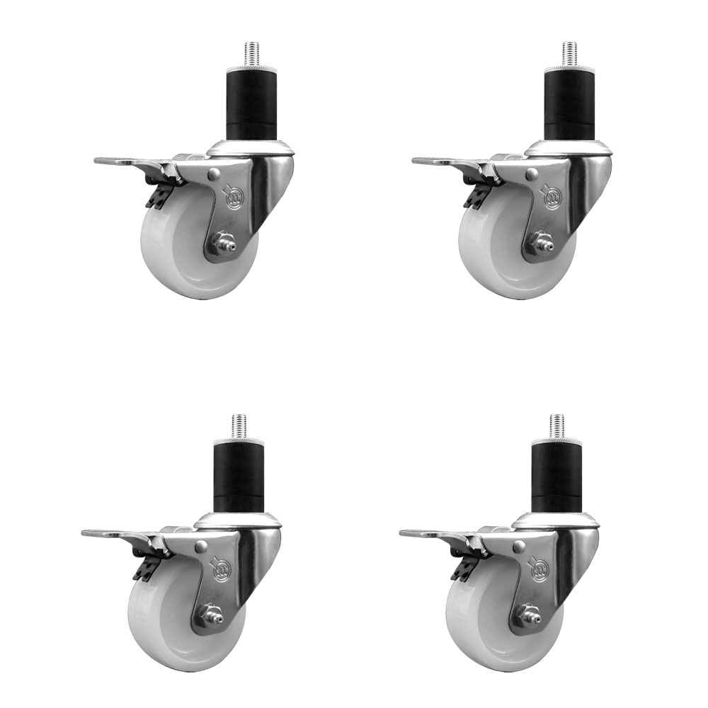 Nylon Swivel Expanding Stem Caster Set of 4 with 3 Inch White Wheel and 1-3/4" Stems - Includes 4 Swivel with Total Lock Brakes - 1200 lbs. Total Capacity - Service Caster Brand — photo 1