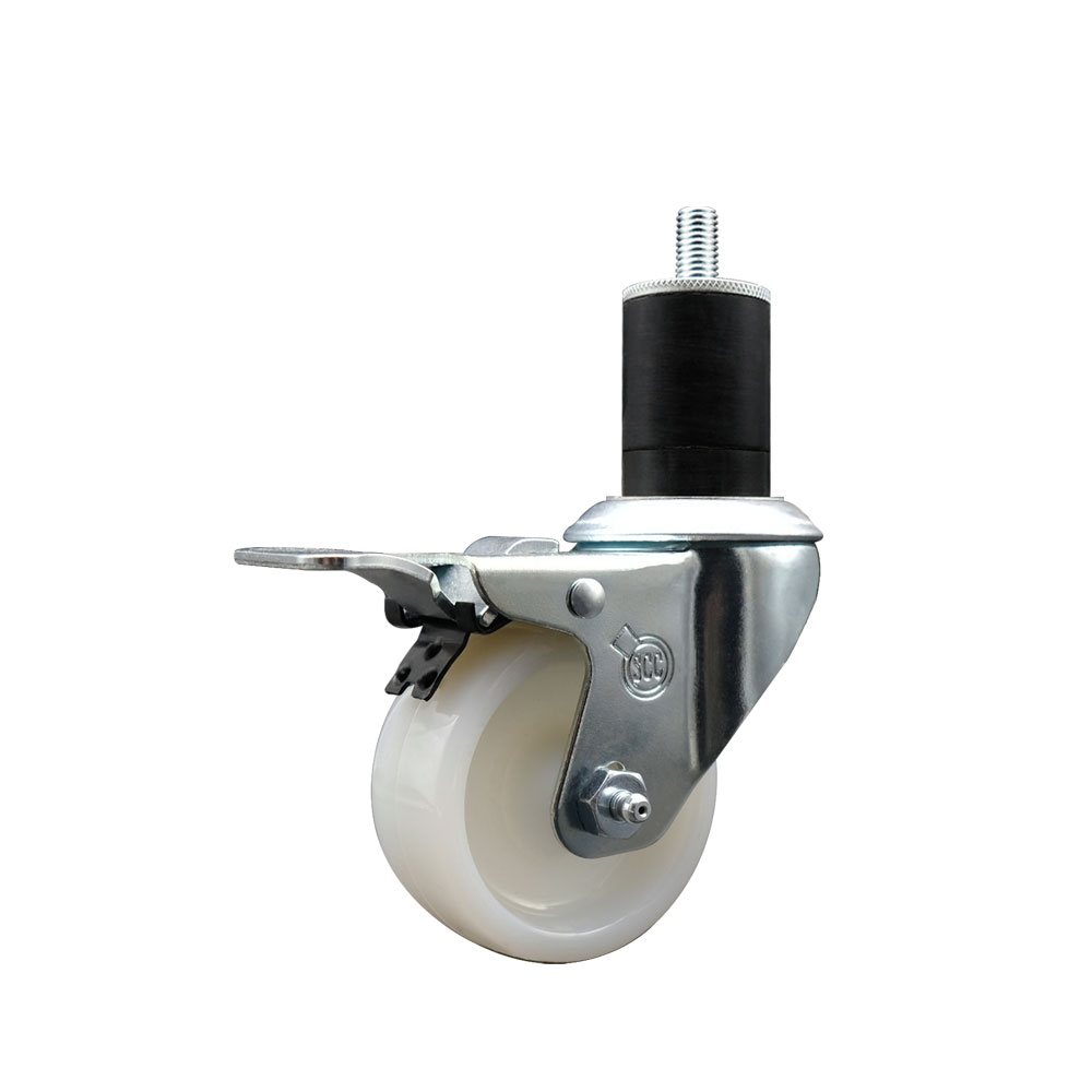 Nylon Expanding Stem Swivel Caster with 3 Inch White Wheel and 1-3/4" Stem & Total Locking Brake - 300 lbs. Capacity Per Caster - Service Caster Brand — photo 1