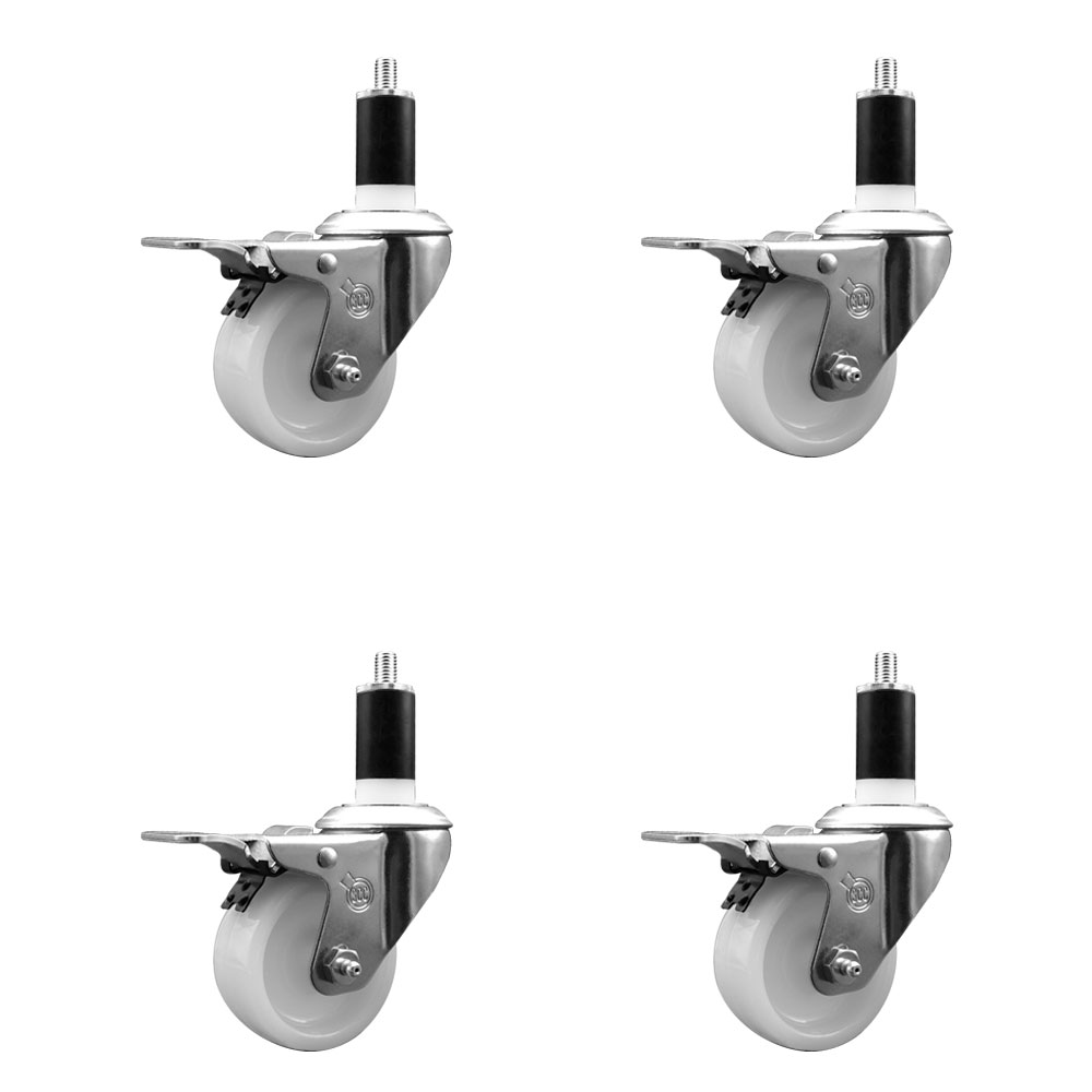 Nylon Swivel Expanding Stem Caster Set of 4 with 3 Inch White Wheel and 1-3/8" Stems - Includes 4 Swivel with Total Lock Brakes - 1200 lbs. Total Capacity - Service Caster Brand — photo 1