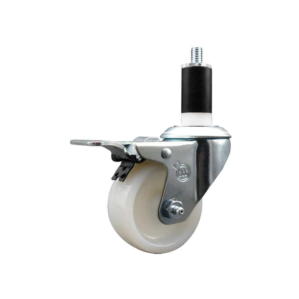 Nylon Expanding Stem Swivel Caster with 3 Inch White Wheel and 1-3/8" Stem & Total Locking Brake - 300 lbs. Capacity Per Caster - Service Caster Brand — photo 1