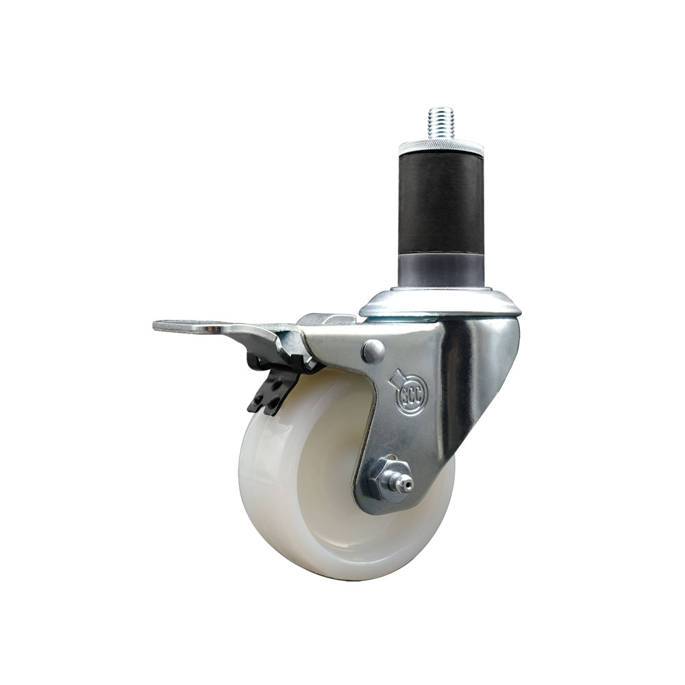 Stainless Steel Nylon Expanding Stem Swivel Caster with 3 Inch White Wheel and 1-5/8" Stem & Total Locking Brake - 300 lbs. Capacity Per Caster - Service Caster Brand — photo 1
