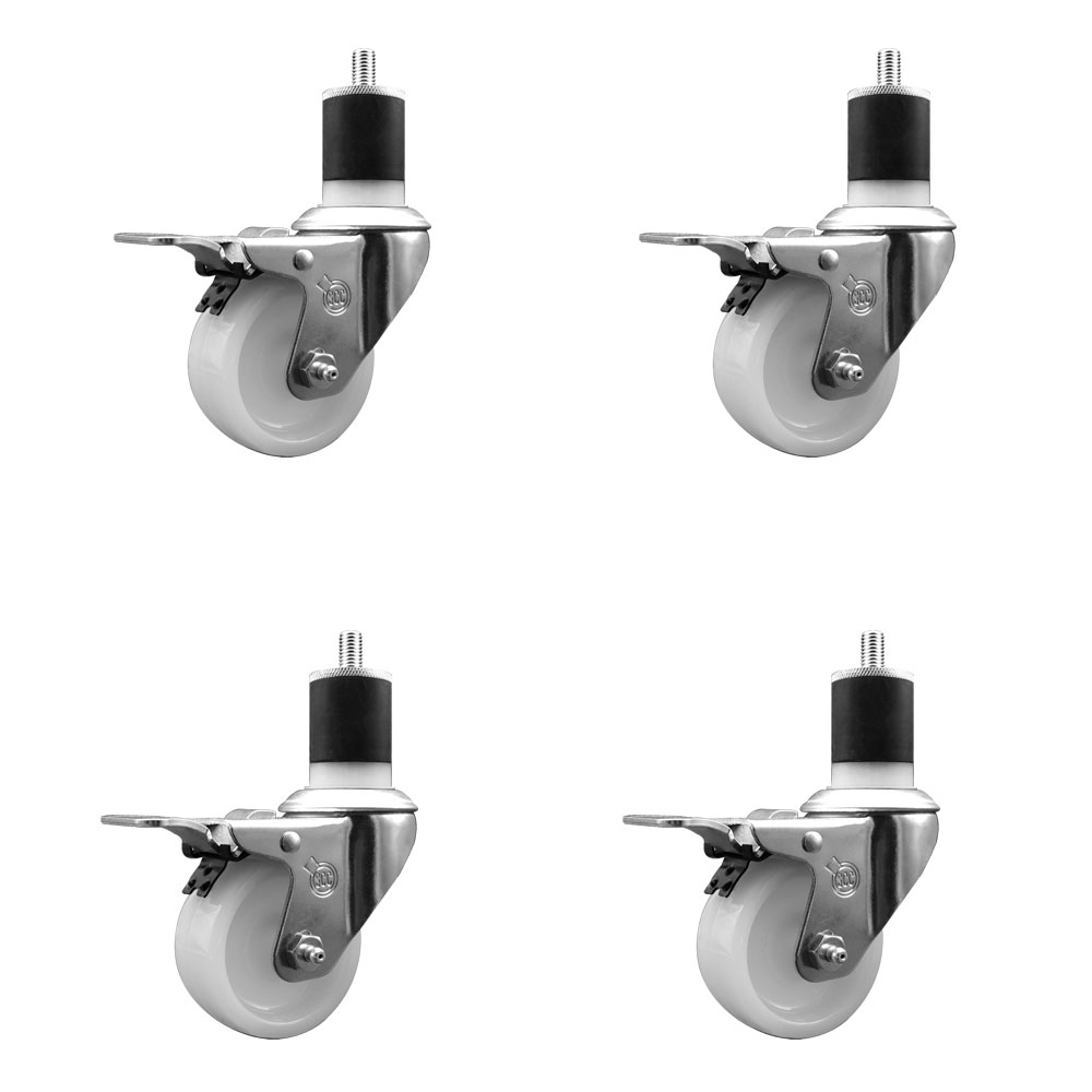 Stainless Steel Nylon Swivel Expanding Stem Caster Set of 4 with 3 Inch White Wheels and 1-7/8" Stems - Includes 4 Swivel with Total Lock Brakes - 1200 lbs. Total Capacity - Service Caster Brand — photo 1