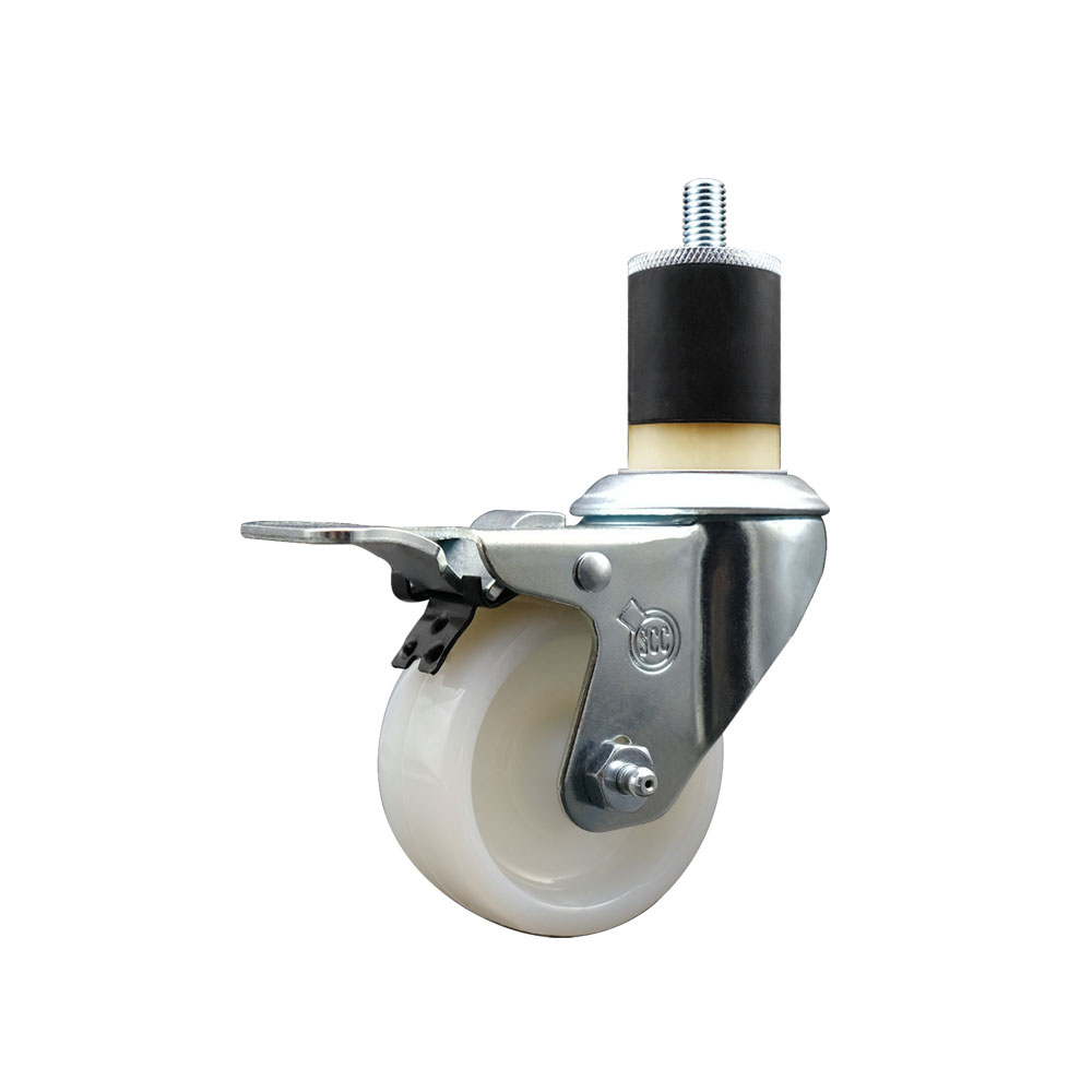 Stainless Steel Nylon Expanding Stem Swivel Caster with 3 Inch White Wheel and 1-7/8" Stem & Total Locking Brake - 300 lbs. Capacity Per Caster - Service Caster Brand — photo 1