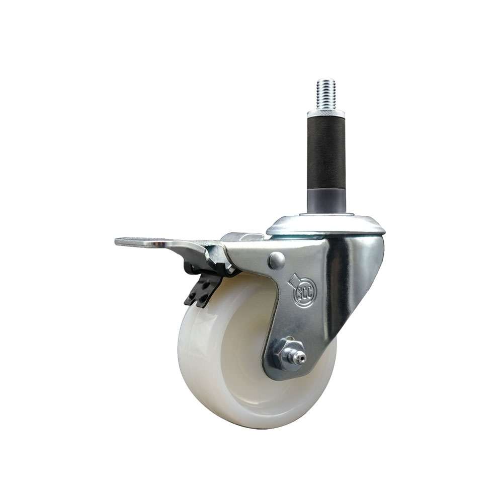 Nylon Expanding Stem Swivel Caster with 3 Inch White Wheel and 1" Stem & Total Locking Brake - 300 lbs. Capacity Per Caster - Service Caster Brand — photo 1