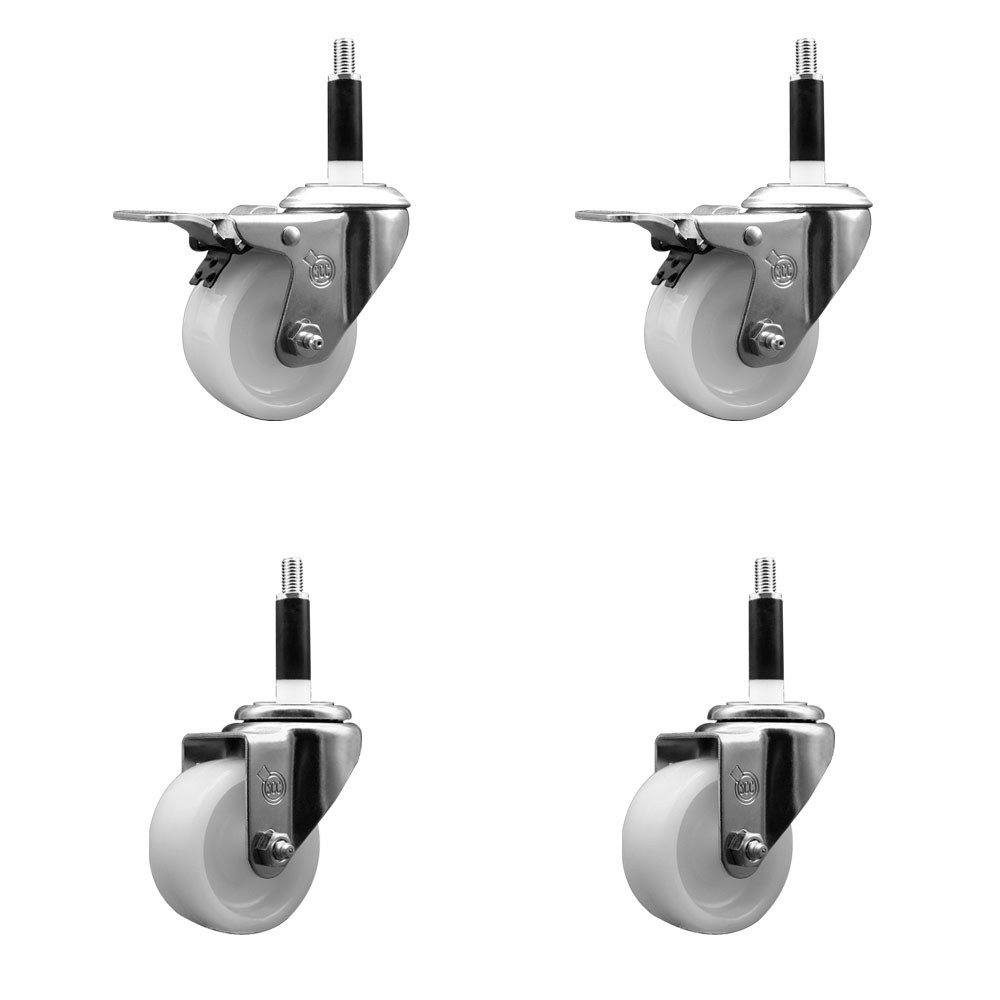 Nylon Swivel Expanding Stem Caster Set of 4 with 3 Inch White Wheel and 7/8" Stems - Includes 2 Swivel with Total Locking Brakes and 2 Swivel - 1200 lbs. Total Capacity - Service Caster Brand — photo 1