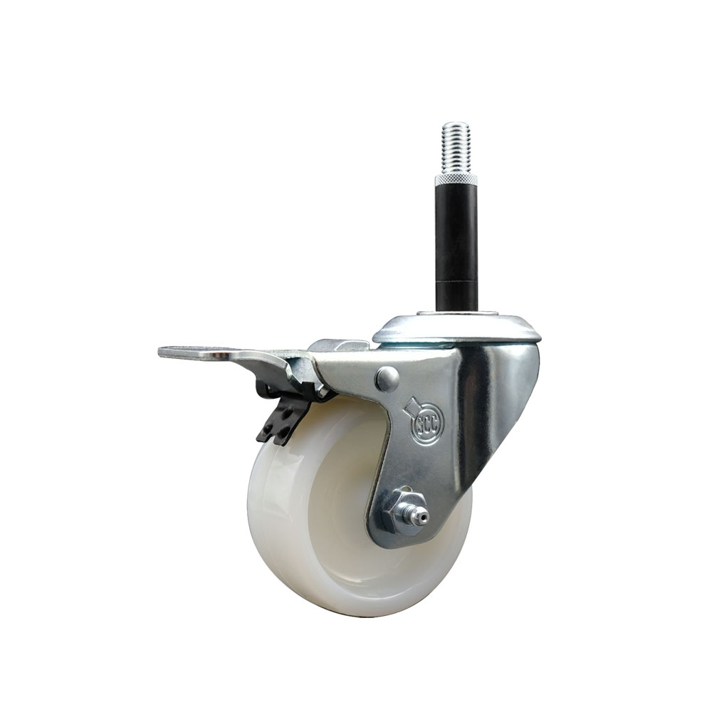 Nylon Expanding Stem Swivel Caster with 3 Inch White Wheel and 3/4" Stem & Total Locking Brake - 300 lbs. Capacity Per Caster - Service Caster Brand — photo 1