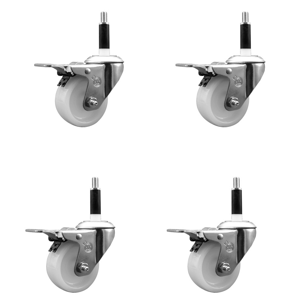 Nylon Swivel Expanding Stem Caster Set of 4 with 3 Inch White Wheel and 7/8" Stems - Includes 4 Swivel with Total Lock Brakes - 1200 lbs. Total Capacity - Service Caster Brand — photo 1