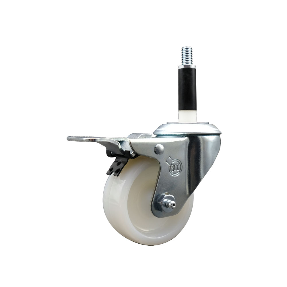Nylon Expanding Stem Swivel Caster with 3 Inch White Wheel and 7/8" Stem & Total Locking Brake - 300 lbs. Capacity Per Caster - Service Caster Brand — photo 1