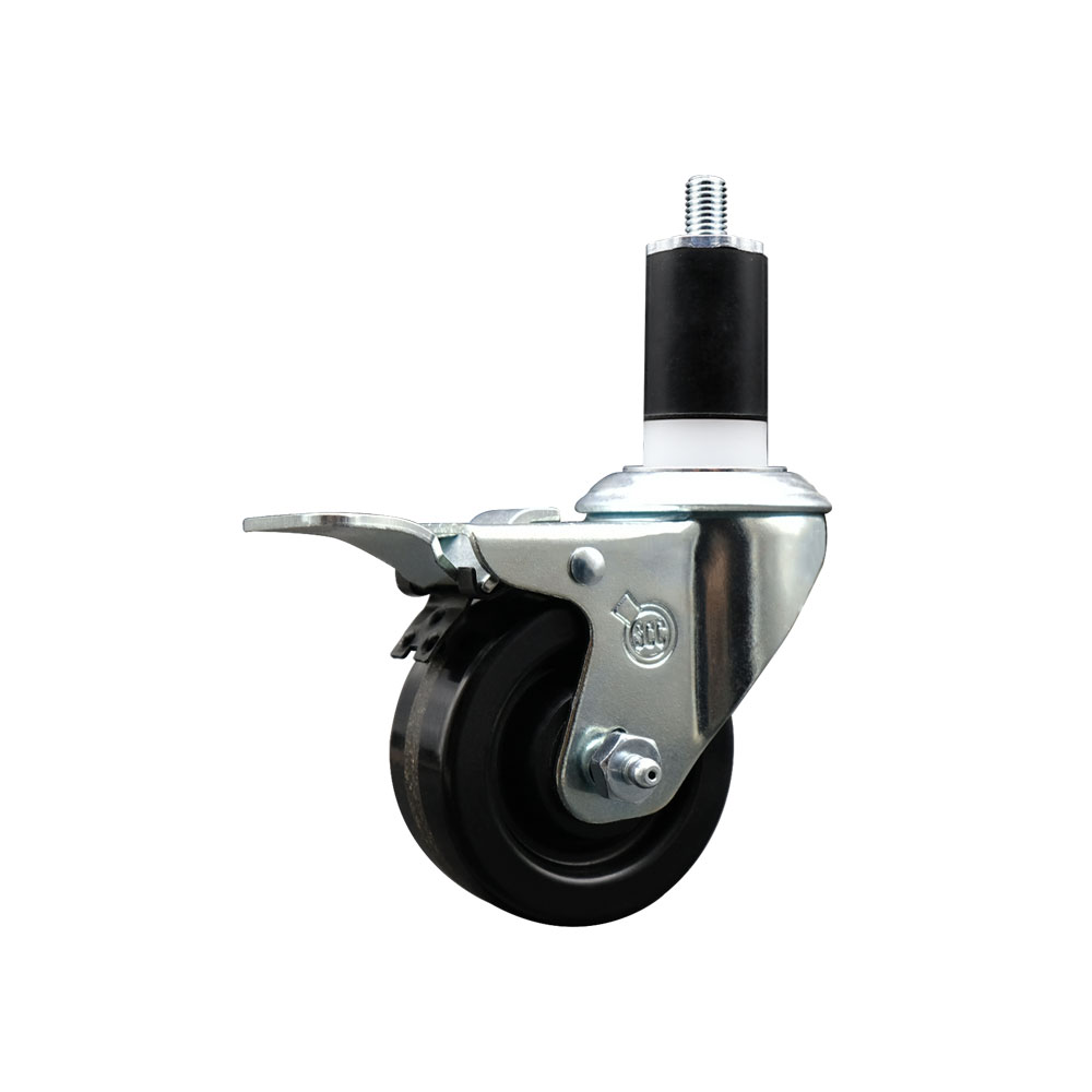Phenolic Swivel Expanding Stem Swivel Caster with 3 Inch Black Wheel and 1-1/2" Stem & Total Locking Brake - 300 lbs. Capacity Per Caster - Service Caster Brand — photo 1
