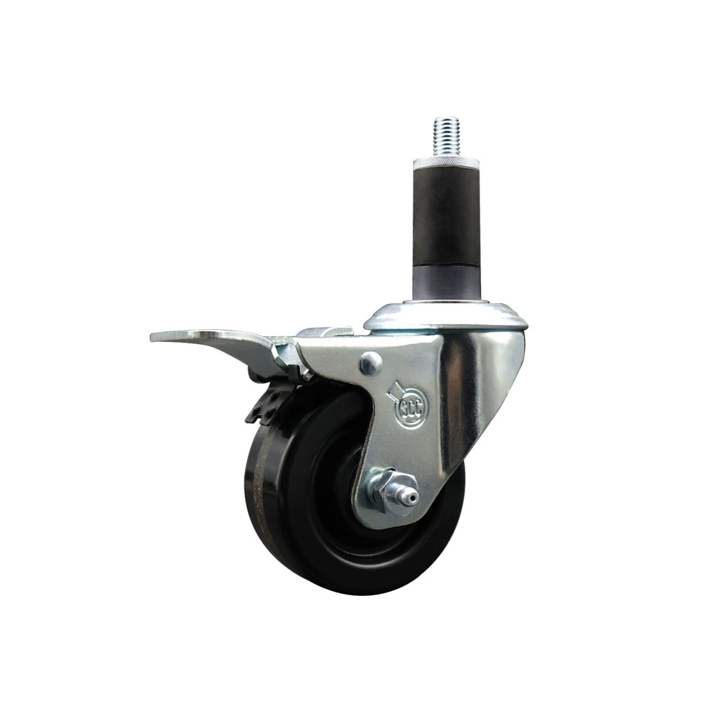 Phenolic Swivel Expanding Stem Caster w/Roller Bearing - 3" x 1.25" Black Wheel and 1-1/4" Stem & Total Locking Brake - 300 lbs Capacity/Caster - Service Caster Brand — photo 1