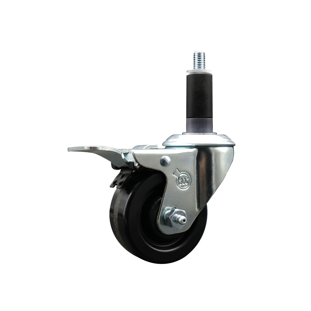 Phenolic Swivel Expanding Stem Swivel Caster with 3 Inch Black Wheel and 1-1/8" Stem & Total Locking Brake - 300 lbs. Capacity Per Caster - Service Caster Brand — photo 1