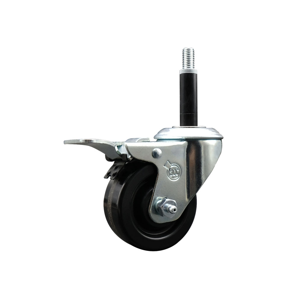 Phenolic Swivel Expanding Stem Swivel Caster with 3 Inch Black Wheel and 3/4" Stem & Total Locking Brake - 300 lbs. Capacity Per Caster - Service Caster Brand — photo 1