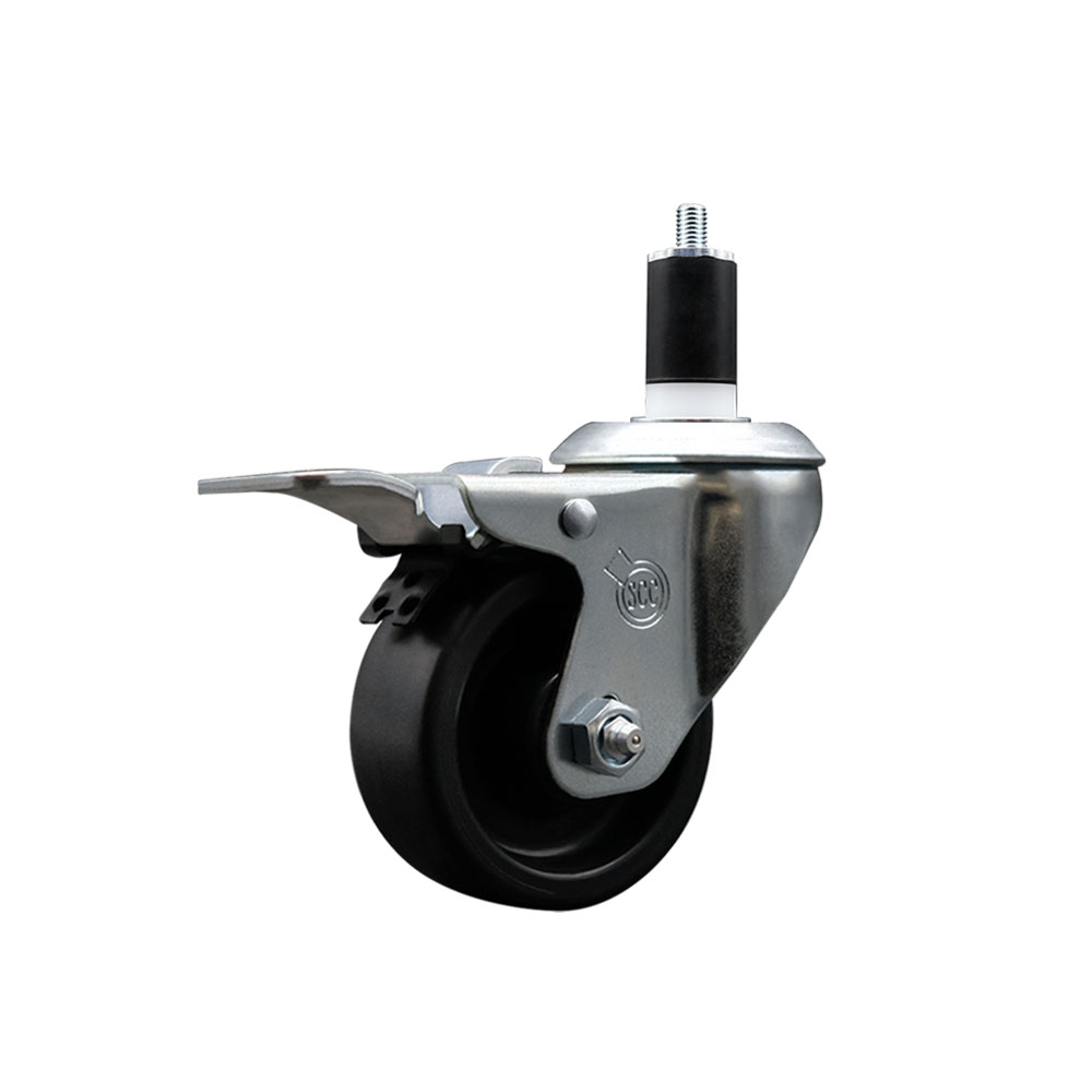 Polyolefin Expanding Stem Swivel Caster Wheel with 3 Inch Black Wheel and 1-1/2" Stem and Posi Lock Brake - 300 lbs. Capacity Per Caster - Service Caster Brand — photo 1