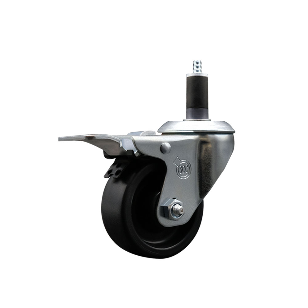 Polyolefin Expanding Stem Swivel Caster Wheel with 3 Inch Black Wheel and 1-1/4" Stem and Total Lock Brake - 300 lbs. Capacity Per Caster - Service Caster Brand — photo 1