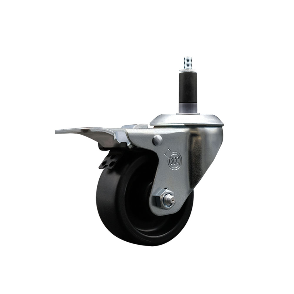Polyolefin Expanding Stem Swivel Caster Wheel with 3 Inch Black Wheel and 1-1/8" Stem and Total Lock Brake - 300 lbs. Capacity Per Caster - Service Caster Brand — photo 1