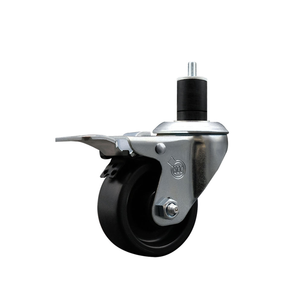Polyolefin Expanding Stem Swivel Caster Wheel with 3 Inch Black Wheel and 1-3/4" Stem and Total Lock Brake - 300 lbs. Capacity Per Caster - Service Caster Brand — photo 1