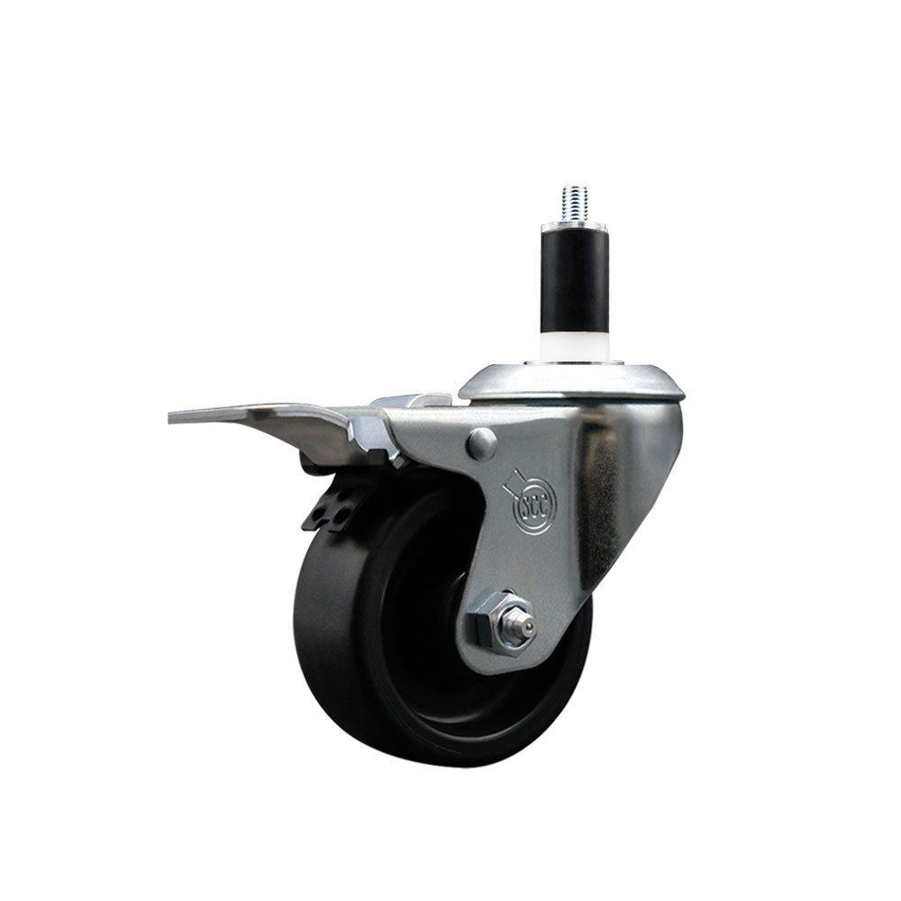 Polyolefin Expanding Stem Swivel Caster Wheel with 3 Inch Black Wheel and 1-3/8" Stem and Total Lock Brake - 300 lbs. Capacity Per Caster - Service Caster Brand — photo 1