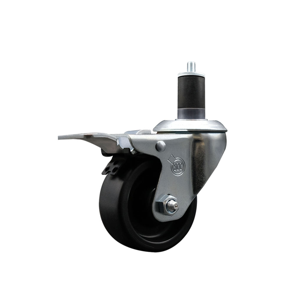 Polyolefin Expanding Stem Swivel Caster Wheel with 3 Inch Black Wheel and 1-5/8" Stem and Total Lock Brake - 300 lbs. Capacity Per Caster - Service Caster Brand — photo 1