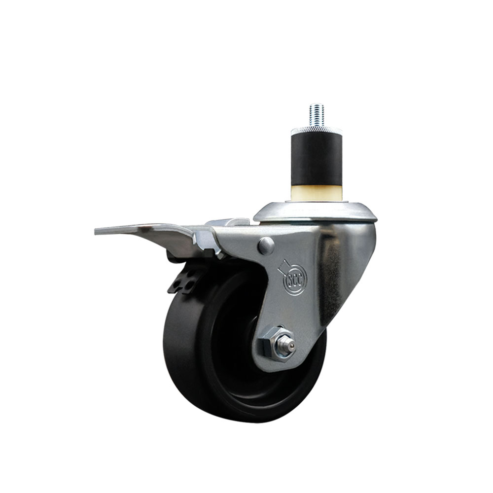 Polyolefin Expanding Stem Swivel Caster Wheel with 3 Inch Black Wheel and 1-7/8" Stem and Total Lock Brake - 300 lbs. Capacity Per Caster - Service Caster Brand — photo 1