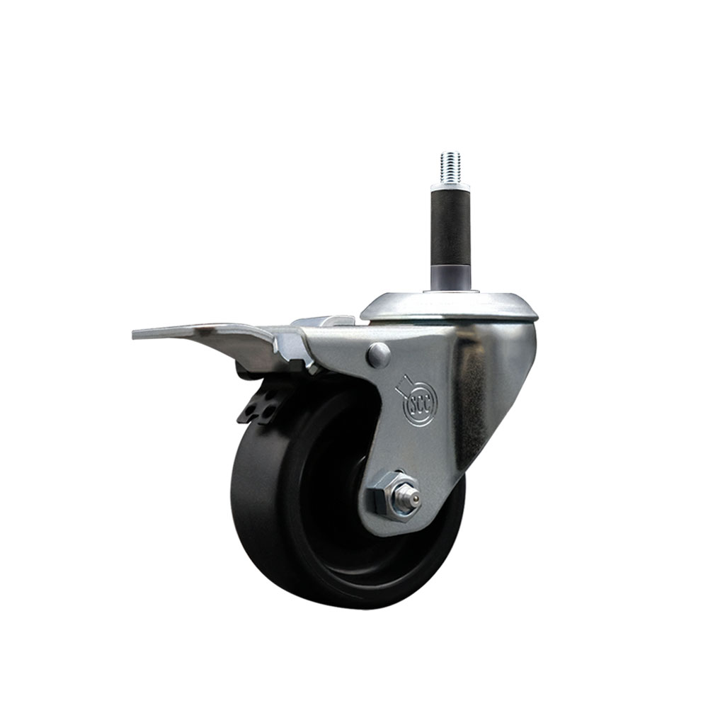 Polyolefin Expanding Stem Swivel Caster Wheel with 3 Inch Black Wheel and 1" Stem and Total Lock Brake - 300 lbs. Capacity Per Caster - Service Caster Brand — photo 1