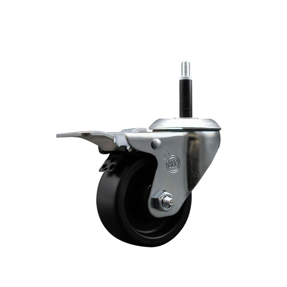 Polyolefin Expanding Stem Swivel Caster Wheel with 3 Inch Black Wheel and 3/4" Stem and Total Lock Brake - 300 lbs. Capacity Per Caster - Service Caster Brand — photo 1