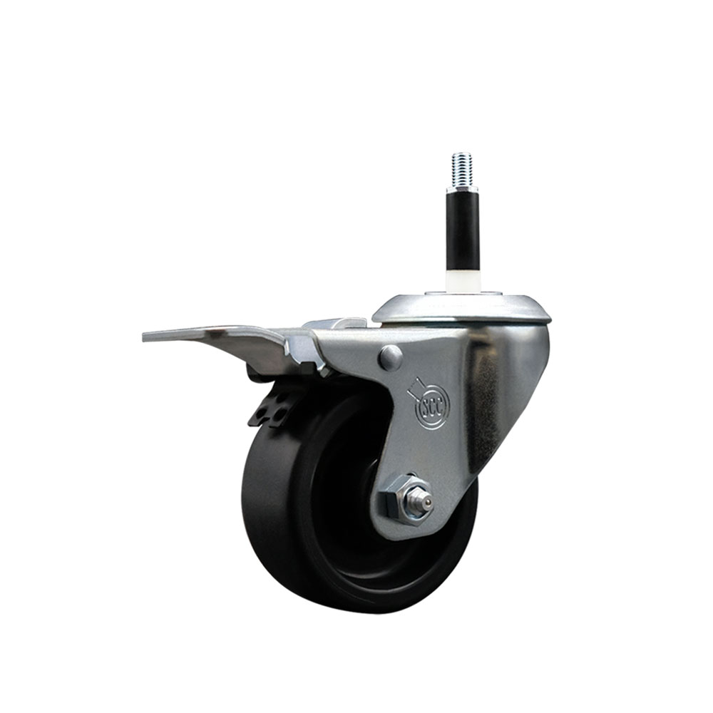Polyolefin Expanding Stem Swivel Caster Wheel with 3 Inch Black Wheel and 7/8" Stem and Total Lock Brake - 300 lbs. Capacity Per Caster - Service Caster Brand — photo 1