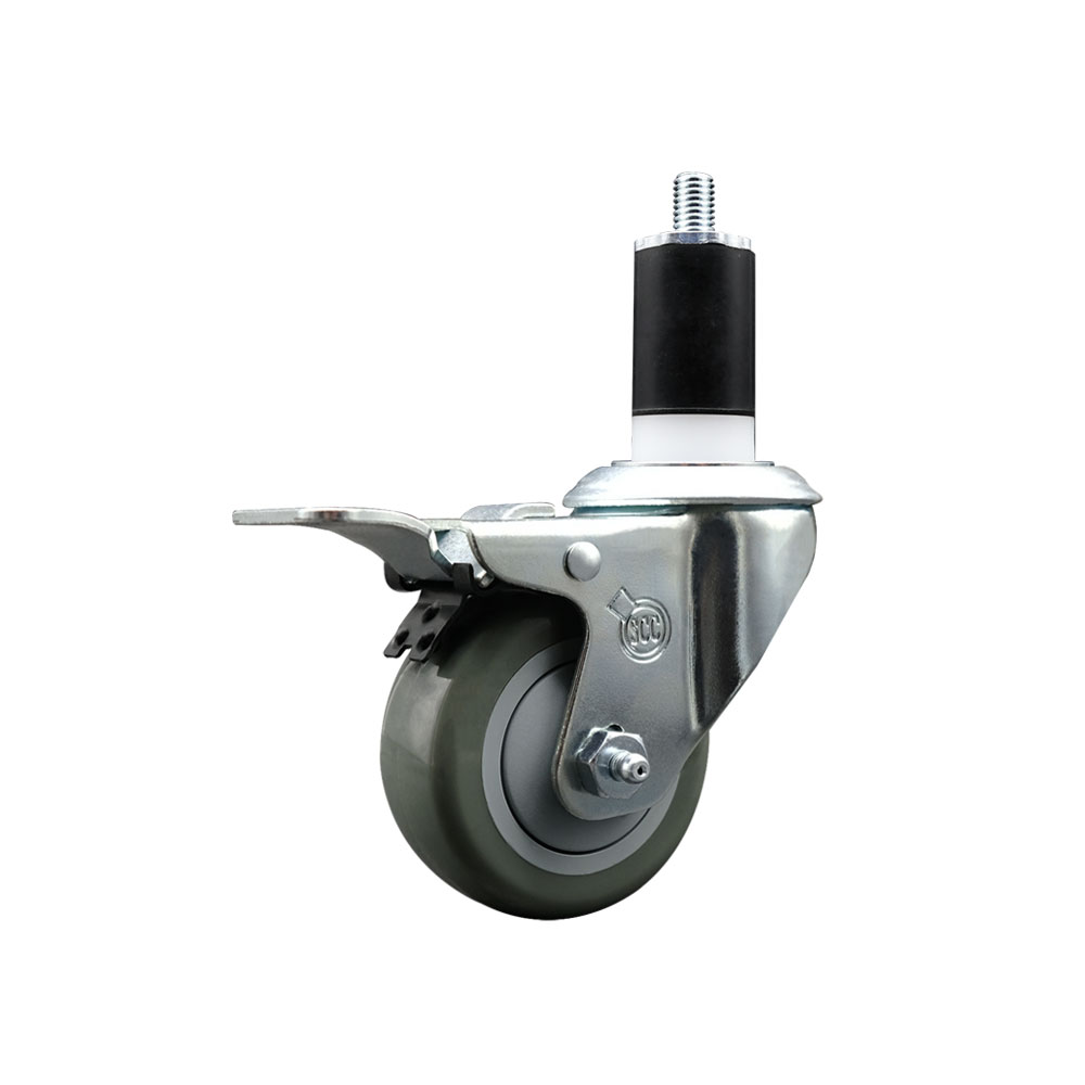 Stainless Steel Polyurethane Expanding Stem Swivel Caster with 3 Inch Gray Wheel and 1-1/2" Stem & Total Locking Brake - 300 lbs. Capacity Per Caster - Service Caster Brand — photo 1