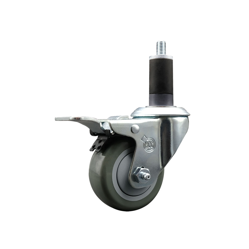 Stainless Steel Polyurethane Expanding Stem Swivel Caster with 3 Inch Gray Wheel and 1-1/4" Stem & Total Locking Brake - 300 lbs. Capacity Per Caster - Service Caster Brand — photo 1