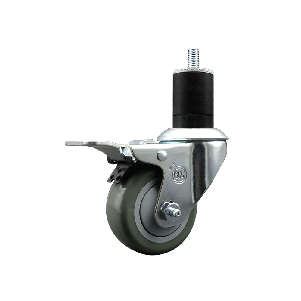 Polyurethane Expanding Stem Swivel Caster with 3 Inch Gray Wheel and 1-3/4" Stem & Total Locking Brake - 300 lbs. Capacity Per Caster - Service Caster Brand — photo 1