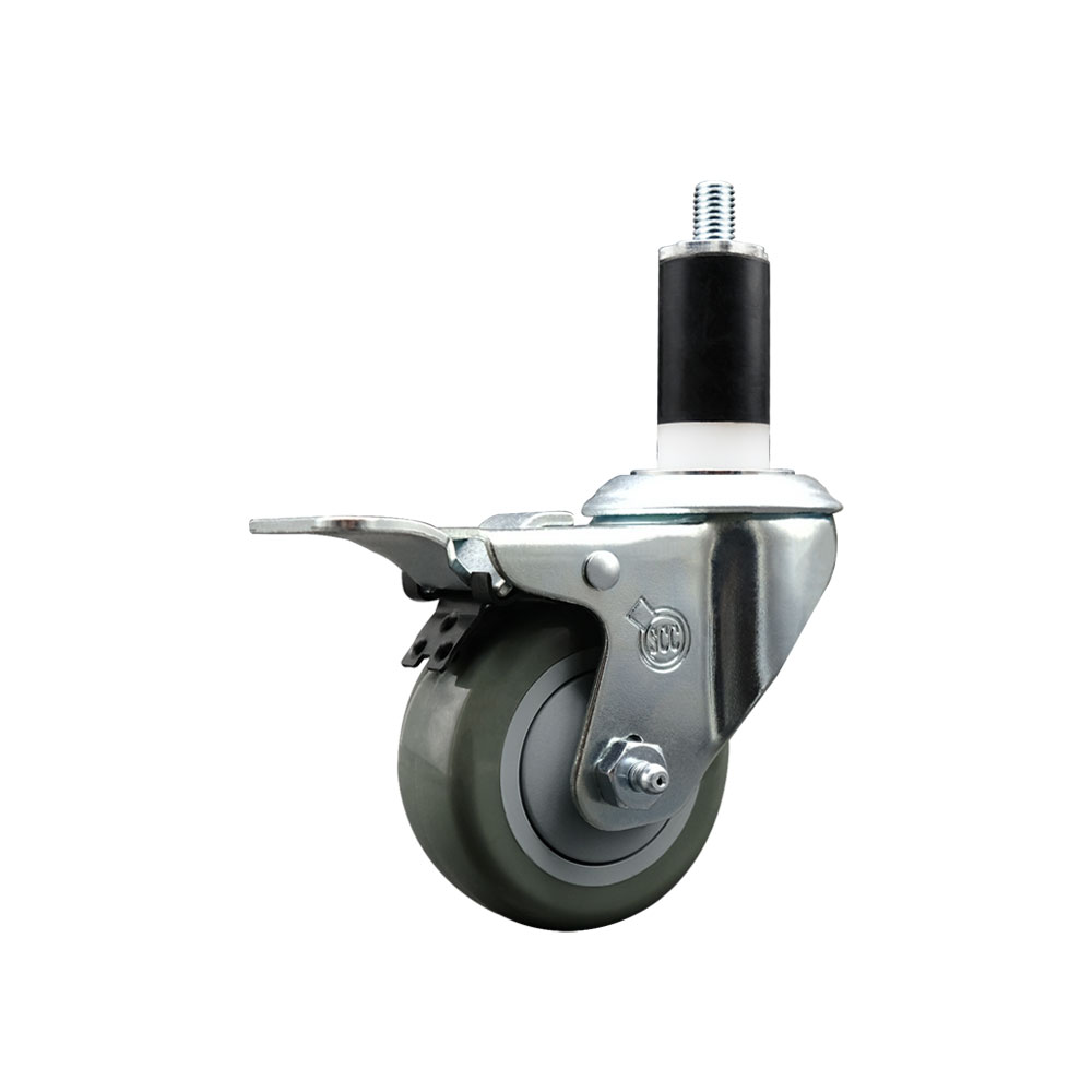 Polyurethane Expanding Stem Swivel Caster with 3 Inch Gray Wheel and 1-3/8" Stem & Total Locking Brake - 300 lbs. Capacity Per Caster - Service Caster Brand — photo 1