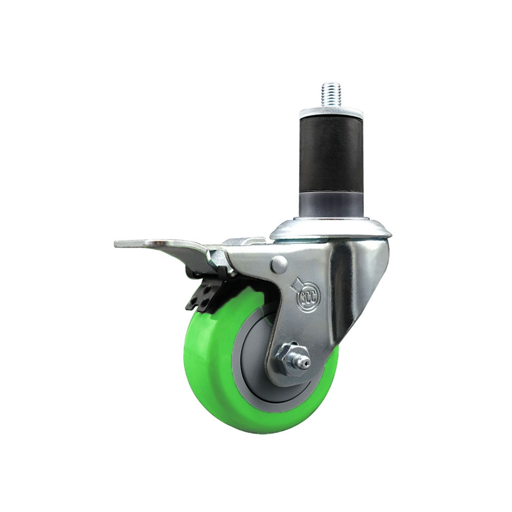 Stainless Steel Polyurethane Expanding Stem Swivel Caster with 3 Inch Green Wheel and 1-5/8" Stem & Total Locking Brake - 300 lbs. Capacity Per Caster - Service Caster Brand — photo 1