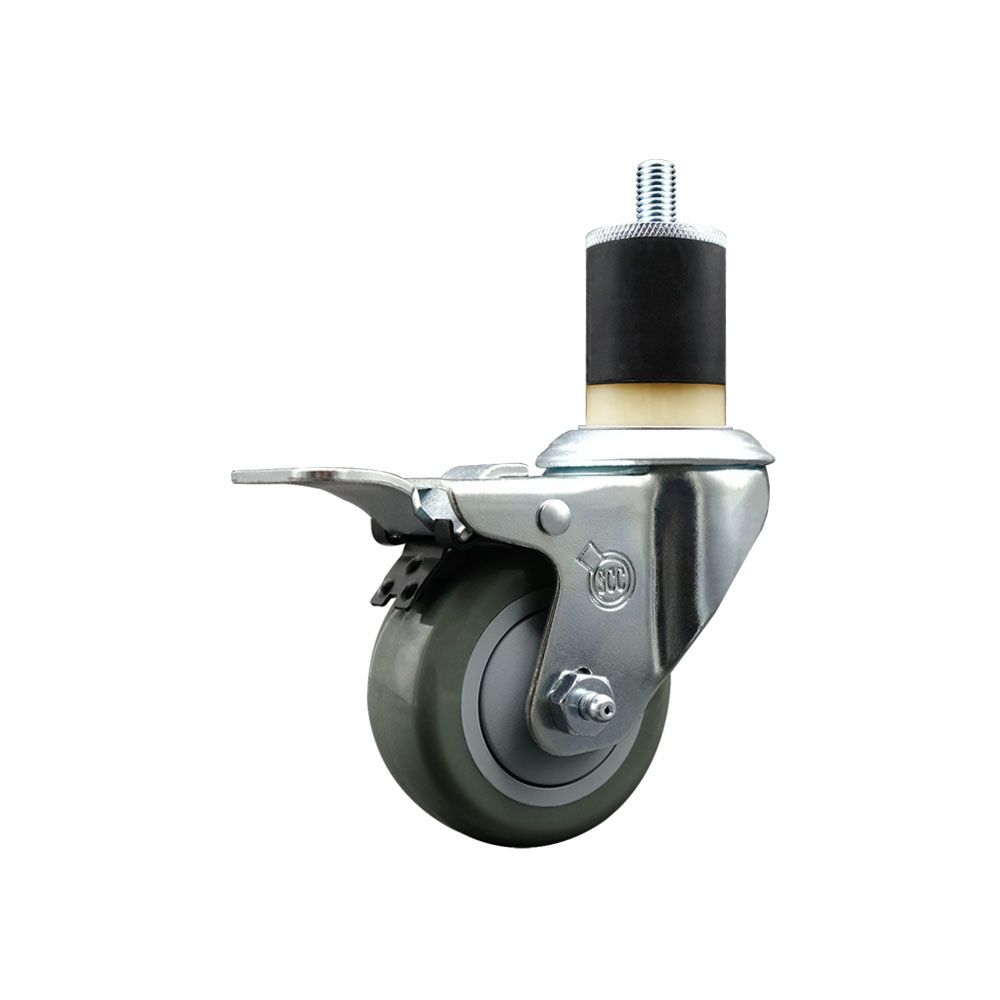 Polyurethane Expanding Stem Swivel Caster with 3 Inch Gray Wheel and 1-7/8" Stem & Total Locking Brake - 300 lbs. Capacity Per Caster - Service Caster Brand — photo 1