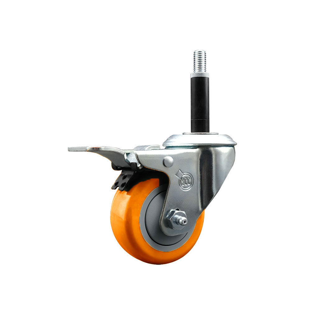 Stainless Steel Polyurethane Expanding Stem Swivel Caster with 3 Inch Orange Wheel and 3/4" Stem & Total Locking Brake - 300 lbs. Capacity Per Caster - Service Caster Brand — photo 1