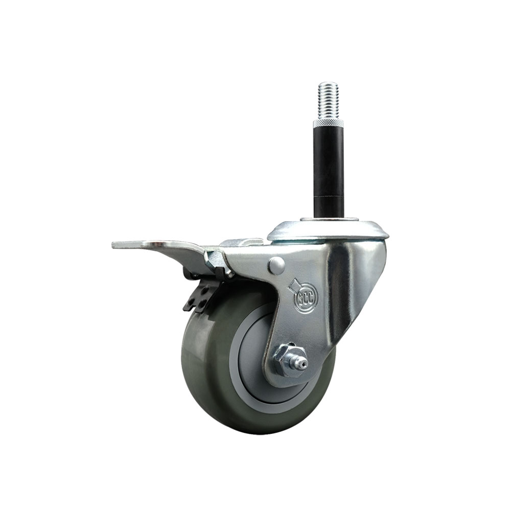 Stainless Steel Polyurethane Expanding Stem Swivel Caster with 3 Inch Gray Wheel and 3/4" Stem & Total Locking Brake - 300 lbs. Capacity Per Caster - Service Caster Brand — photo 1