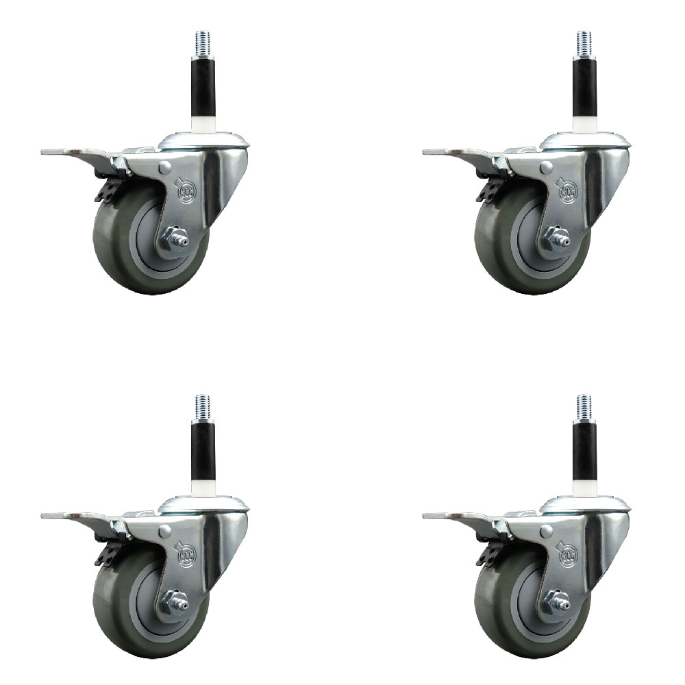 Polyurethane Swivel Expanding Stem Caster Set of 4 with 3 Inch Gray Wheels and 7/8" Stems - Includes 4 Swivel with Total Locking Brakes - 300 lbs. Capacity Per Caster - Service Caster Brand — photo 1