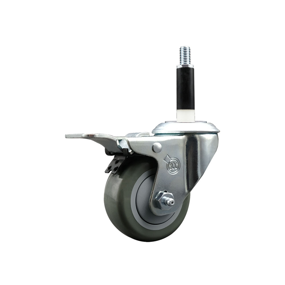 Stainless Steel Polyurethane Expanding Stem Swivel Caster with 3 Inch Gray Wheel and 7/8" Stem & Total Locking Brake - 300 lbs. Capacity Per Caster - Service Caster Brand — photo 1