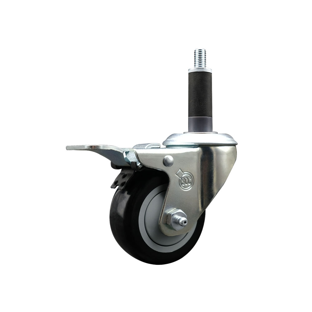 Stainless Steel Polyurethane Expanding Stem Swivel Caster with 3 Inch Black Wheel and 1" Stem & Total Locking Brake - 300 lbs. Capacity Per Caster - Service Caster Brand — photo 1