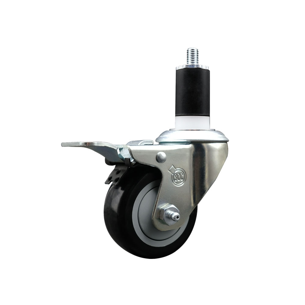 Polyurethane Expanding Stem Swivel Caster with 3 Inch Black Wheel and 1-1/2" Stem & Total Locking Brake - 300 lbs. Capacity Per Caster - Service Caster Brand — photo 1