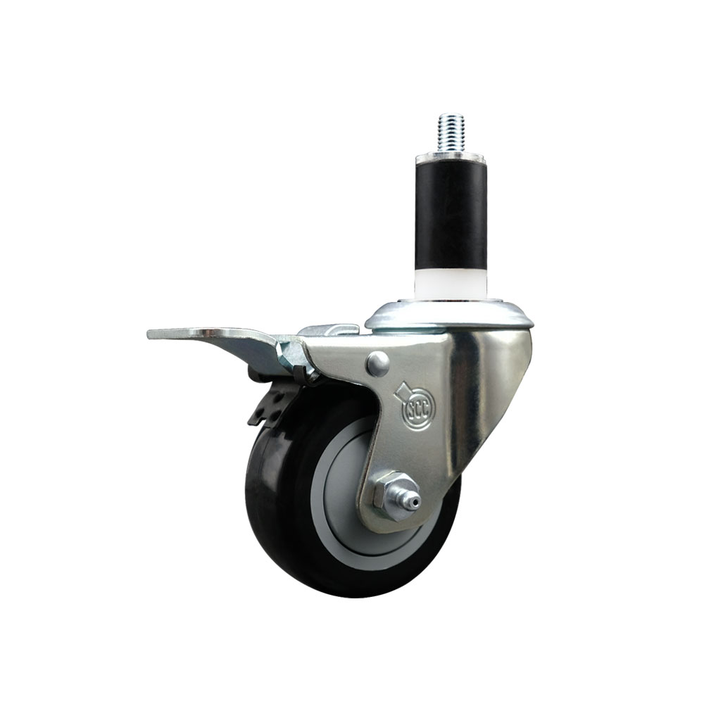Stainless Steel Polyurethane Expanding Stem Swivel Caster with 3 Inch Black Wheel and 1-3/8" Stem & Total Locking Brake - 300 lbs. Capacity Per Caster - Service Caster Brand — photo 1