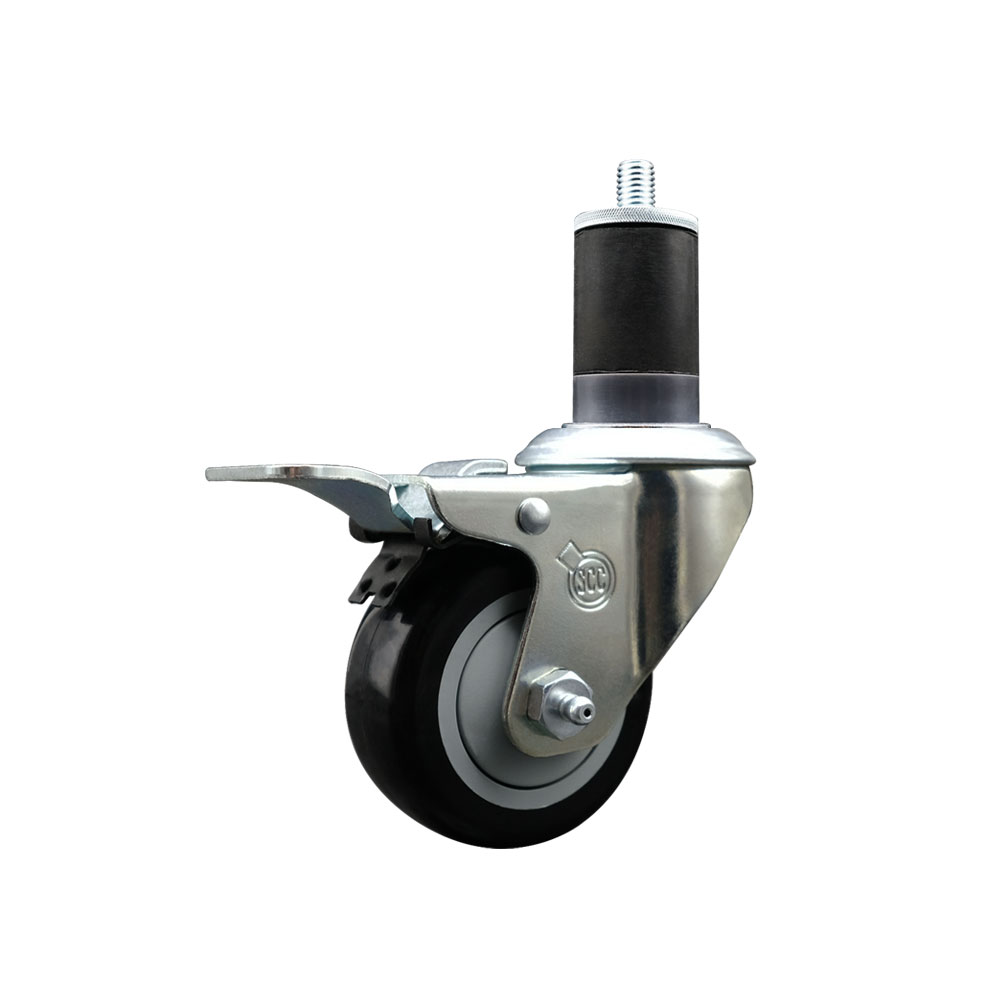 Stainless Steel Polyurethane Expanding Stem Swivel Caster with 3 Inch Black Wheel and 1-5/8" Stem & Total Locking Brake - 300 lbs. Capacity Per Caster - Service Caster Brand — photo 1