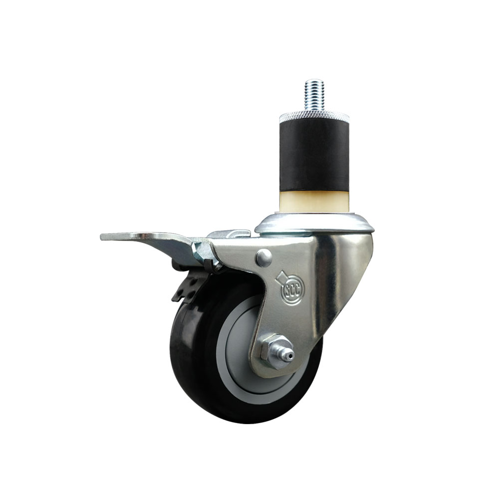 Polyurethane Expanding Stem Swivel Caster with 3 Inch Black Wheel and 1-7/8" Stem & Total Locking Brake - 300 lbs. Capacity Per Caster - Service Caster Brand — photo 1